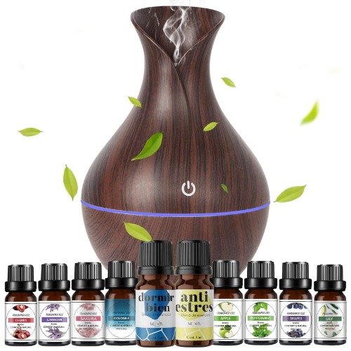 Tucorresi Difusor de Aceites Esenciales - Humidificador para Aromaterapia, Portatil Aromaterapia Humidificador de 7 Colores LED y 10 Aceite Esencial Aplicable a Casa y Oficina (130 ml) - Oscuro