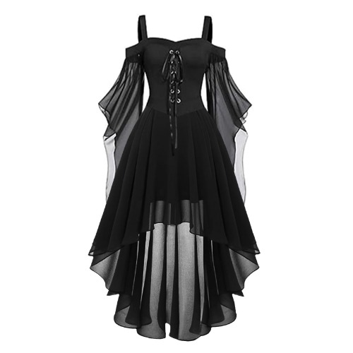 Disfraces de Halloween para mujer, vestidos góticos renacentistas de encaje con hombros descubiertos y manga murciélago, vestido medieval para cosplay, B06-negro, Small