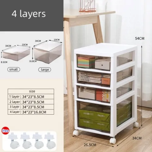 4 Layer Drawer Desk Organize Rack Cabinet Storage Drawer Narrow Cabinet Box with Wheels