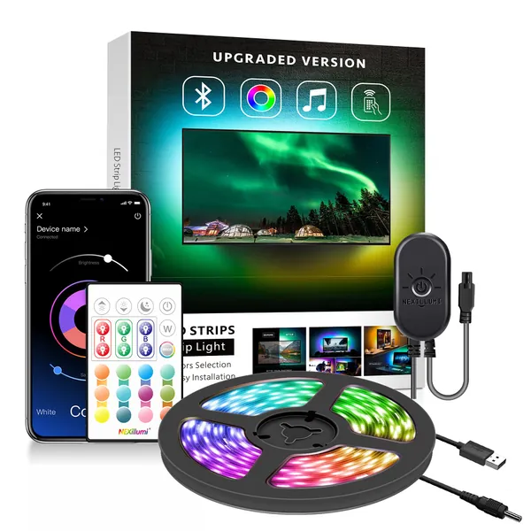 Nexillumi LED Strip Lights 6.56ft TV LED Backlight for 24 Inch-60 Inch TV RGB LED Strip USB Powered, APP Control Sync to Music, Bias Lighting, 5050 RGB for Mirror, PC, Android iOS - 6.56ft