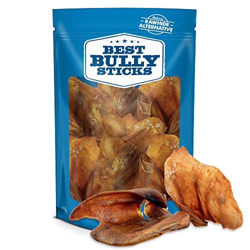 Best Bully Sticks All Natural USA Baked & Packed Pig Ears for Dogs - Single Ingredient Highly Digestible 100% Pork Dog Chew Treats - Great for Puppies, Small, Medium, and Large Dogs - 12 Pack - 12 Count (Pack of 1) - Natural Scent Full Pig Ears