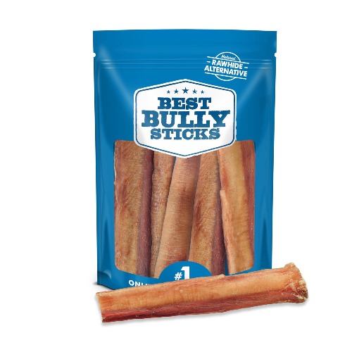 Best Bully Sticks All Natural 6-inch Thick Bully Sticks for Large Dogs - USA Baked & Packed - 100% Free-Range Grass-Fed Beef - Single-Ingredient Grain & Rawhide Free Dog Chews - 5 Pack