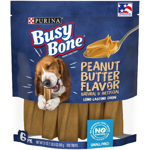Busy Purina Bone Made in USA Facilities, Long Lasting Small/Medium Breed Adult Dog Chews, Peanut Butter Flavor - 6 ct. Pouch