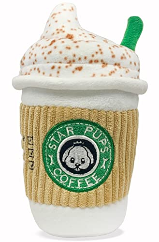 Parody Star Pups Coffee Dog Toy Pup'kin Spice Latte - Fall Funny Parody Plush Squeaky Holiday Toys for Medium, Small and Large - Cute Gifts for Dog Birthday - Cool Stuffed For All Breed Sizes