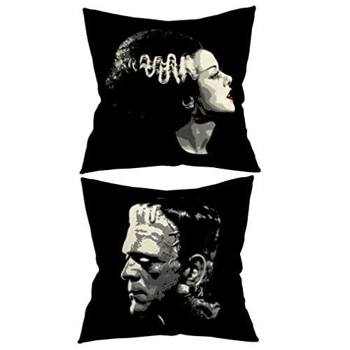 18x18 in Set of 2 Decorative Pillowcase Halloween Gothic Couple Horror Throw Pillow Cover Gifts for Gothic Room Couch Sofa Decor, Gifts for Couples, Valentine Day (Black2) - Black2