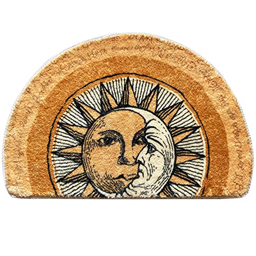 WERGHJ Half Round Door Mat,Semi Circle Bathroom Floor Rug,Tarot Sun Moon Rug,Non-Slip Welcome Entrance Way Rug,Absorbent Bath Mat,Microfiber Tufted Indoor Rug for Kitchen Living Room - Sun