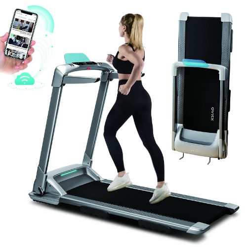 OVICX Q2S Folding Portable Treadmill Compact Walking Running Machine for Home Gym Workout Electric Foldable Treadmills with LED Display Phone Holder for Small Spaces 3.0HP Weight Capacity 300 lbs - Gray