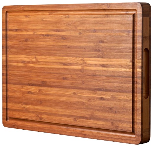 Bamboo Wood Cutting Board for Kitchen, 1" Thick Butcher Block, Cheese Charcuterie Board, with Side Handles and Juice Grooves, 16x11" - 16" x 11" x 1"