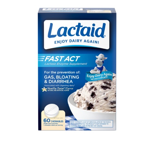 Lactaid Fast Act Lactose Intolerance Chewables with Lactase Enzymes, Vanilla, 60 Count (Pack of 1) - 60 Count (Pack of 1)