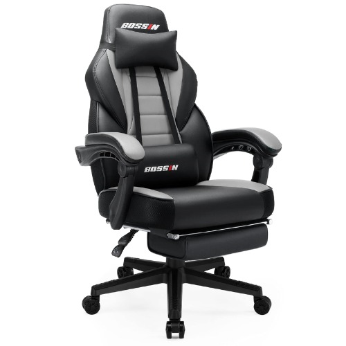 LEMBERI Gaming Chairs with footrest,Ergonomic Video Game Chairs for Adults,Big and Tall Gaming Chair 400lb Weight Capacity, Racing Style Gaming Computer Gamer Chair with Headrest and Lumbar Support - Grey
