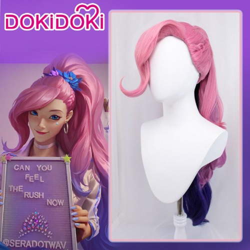 DokiDoki Game League of Legends Cosplay KDA Seraphine LOL Wig Long Pink Black Ponytail | Default Title