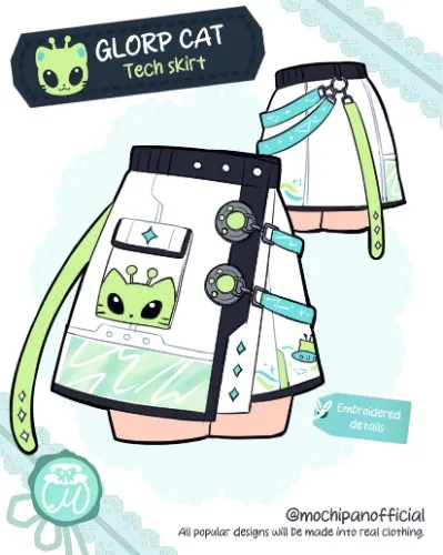 (Pre-Sample Pre-Order) Glorp Cat Tech Skirt (6+ month wait) | L / White