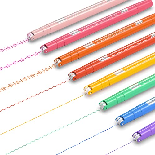 AECHY 8PCS Colored Curve Highlighter Pen Set for Note Taking, Dual Tip Pens with 5 Different Shapes & 8 Colors Fine Lines, for Kids Journaling Supplies - 8 Colors Fine + Curve Tip