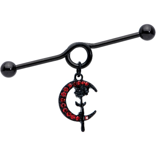 14 Gauge Red CZ Gem Black Moon Rose Flower Dangle Project Bar 38mm | Default Title