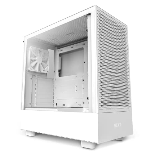 NZXT H5 Flow Compact ATX Mid-Tower PC Gaming Case – High Airflow Perforated Front and Tempered Glass Side Panel – Cable Management – 2 x 120mm Fans Included – 280mm Radiator Support – White - White - H5 Flow