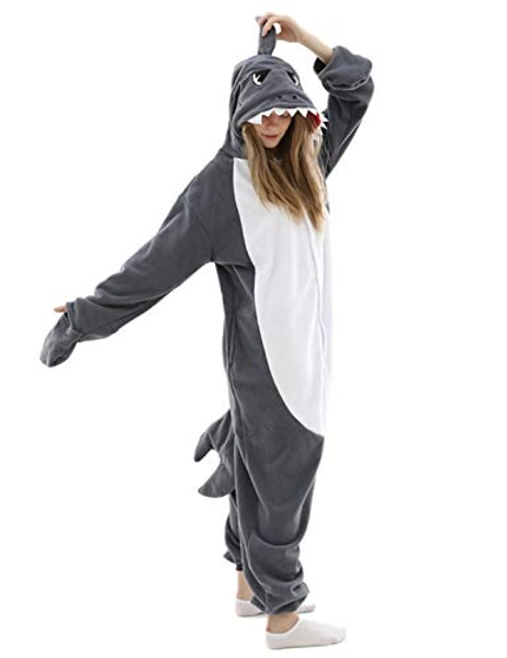 Adult Shark Pajamas Adult Cosplay Costume Shark One Piece Animal Pajamas Homewear Sleepwear for Women Men - Gray - Small