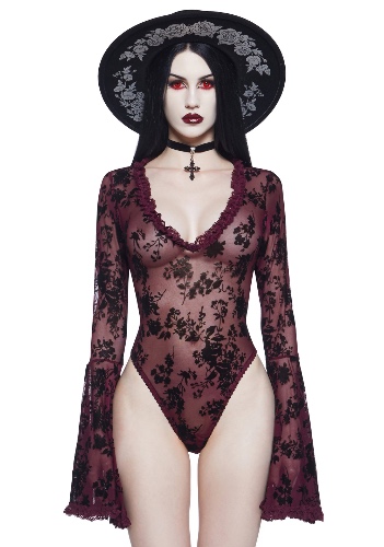 Pursuit Of Blood Mesh Bodysuit - Red | DARK RED / Small