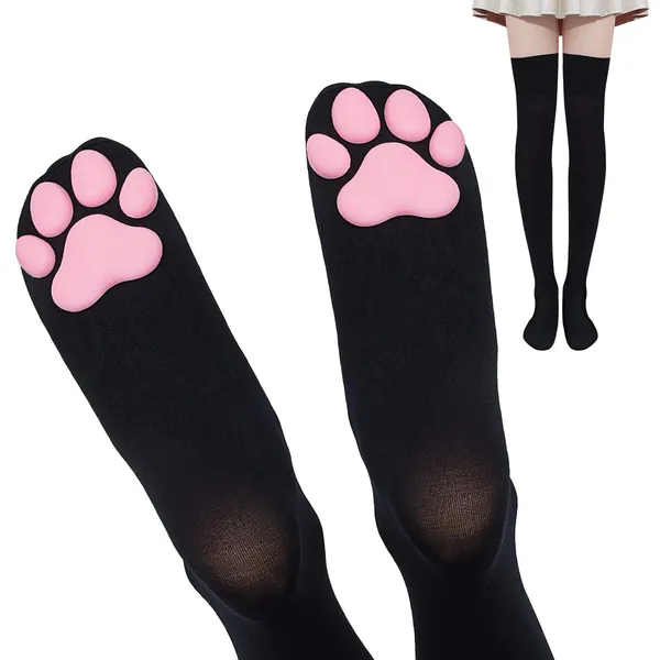 Cat Paw Pad Socks Thigh High Pink Cute 3D Kitten Claw Stockings for Girls Women Lolita Cat Cosplay