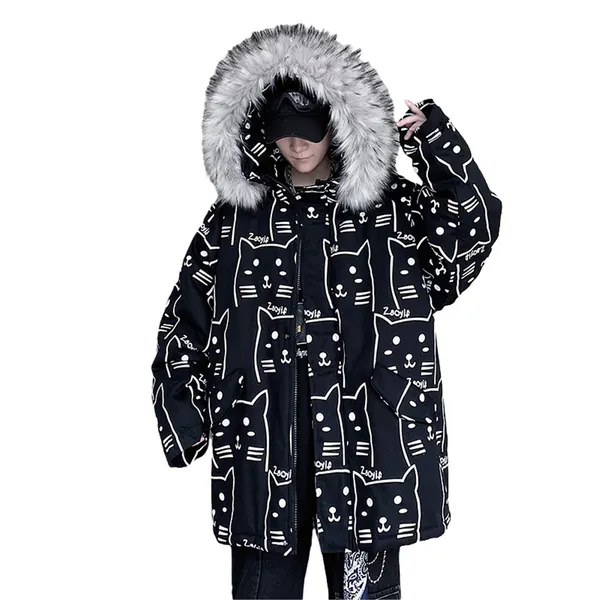 ONSEFZMZ Men Oversized Winter Fur Hooded Jackets Coats Mens Japanese Streetwear Hip Hop Parka Thick Bubble Coat