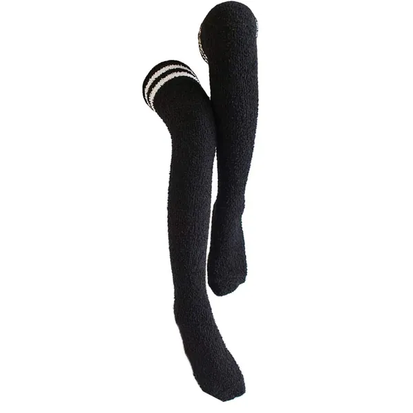 Over Knee High Stockings Stripes Fuzzy Socks Coral Velvet Thigh High Stockings for Girls Women