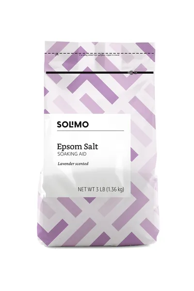Amazon Brand - Solimo Epsom Salt Soaking Aid, Lavender Scented, 3 Pound - 3 Pound (Pack of 1) Epsom Salt