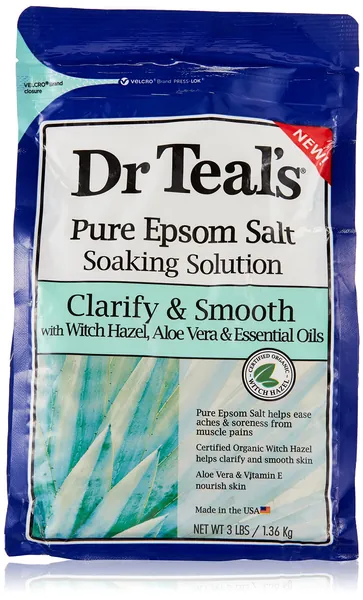 Dr Teal's Pure Epsom Salt, Clarify & Smooth with Witch Hazel & Aloe Vera, 3lbs - 