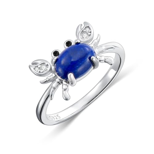 KZX Lapis Lazuli Crab Ring 925 Sterling Silver Crab Ring Cute Crab Jewelry Gift for Women Girls (Ring Size 6-10) - 6