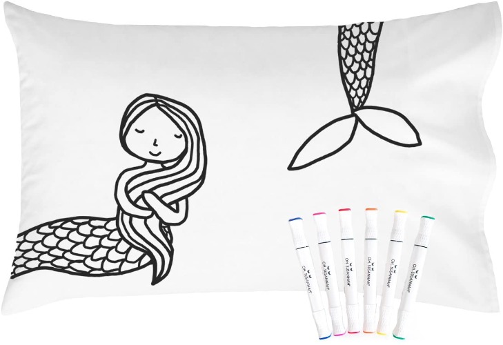 Colorable Mermaid Pillowcase (Standard Size 20X30") - Colorable Mermaid Pillowcase With Markers (Standard Size 20x30")