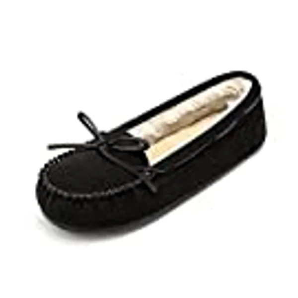 DREAM PAIRS Women's Faux Fur Cozy House Slippers Suede Leather Moccasin Shoes for Indoor and Outdoor Wear