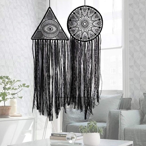 Evil Eye and Spiderweb Dreamcatcher Macramé Boho Wall Hanging - Set of Two