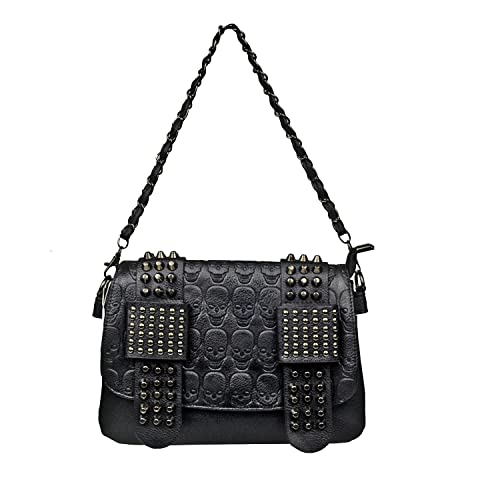 Sibalasi Women Gothic Purse Skull Crossbody bag Rivet Practical Black Shoulder Handbag Halloween purses - Rivet