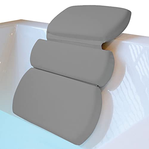 Gorilla Grip Bath Pillow for Tub, Comfortable Bathtub Pillows for Neck Head and Back Support, Strong Suction Waterproof Headrest, Cushion Rest for Curved or Straight Tubs, Spa Accessories, Gray - 19.5 x 14.5 Inch - Gray