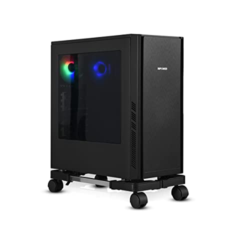 Computer Tower Stand, Adjustable Mobile CPU Stand with Rolling Caster Wheels, Premium PC Tower Stand Holder for Floor Carpet Gaming PC Case - black