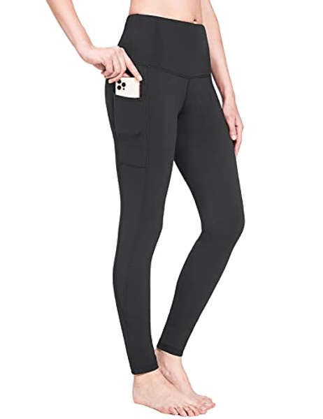 BALEAF Women's Fleece Lined Leggings Thermal Warm Winter Tights High Waisted Yoga Pants Cold Weather with Pockets - Water Resistant - Large - Black