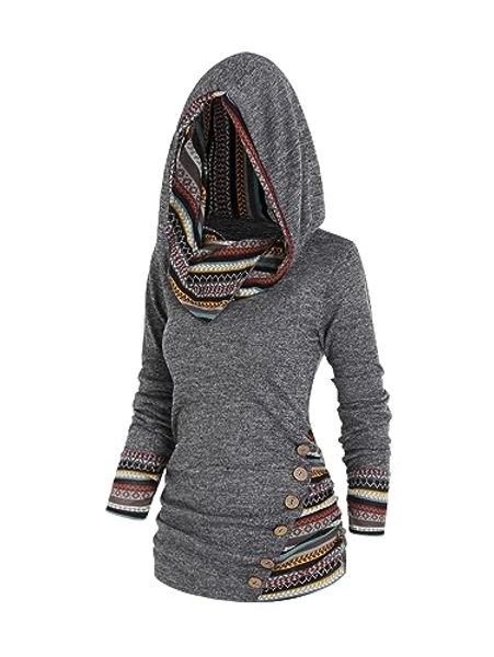 DRESSFO Womens Hoodies Long Sleeve Hooded Shirts Casual Pullover Sweatshirts 2023 Fall Hooded Tops - 1X - #Black