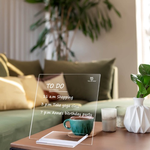 Acrylic Dry Erase White Board - 10 x 10 Inches Clear Desktop Whiteboard Frameless to List Board with Markers Tray Small Desktop Dry-Erase-Board Mini Easel Whiteboard - Flat-acrylic