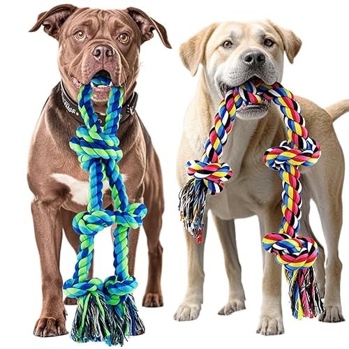 Dog Rope Toy for Large Dogs, 2 Pack Heavy Duty Dog Chew Toys for Aggressive Chewers, Indestructible Dog Toys for Large Dogs, Durable Tug of War Dog Toy for Medium to Large Breed Teeth Cleaning - Large - 2 Pack-Large