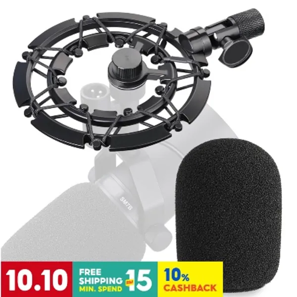 Shure SM7B Shock Mount with Pop Filter Matching Mic Boom Arm Stand, Compatible for Shure MV7 Microphone