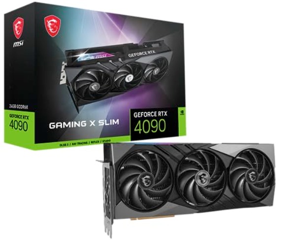 MSI Gaming GeForce RTX 4090, 24GB GDRR6X, 384-Bit, Extreme Clock: 2595 MHz, HDMI/DP Nvlink Tri-Frozr 3 Ada Lovelace Architecture OC Graphics Card (RTX 4090 Gaming X Slim 24G)