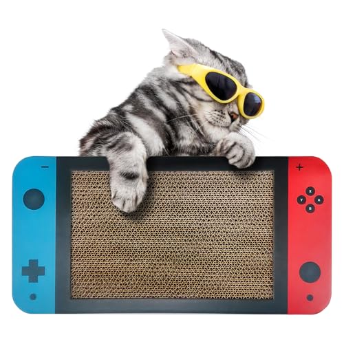 NICETHUMB Gaming Cat Scratcher, Double Sided Cat Scratching Pad with Stickers, Game Theme Cute Kitten Interactive Toy, Kitten Toy & Cat Scratching Pad