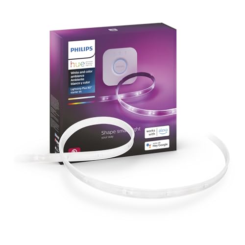 Philips Hue Lightstrip Starter Kit (6ft Light Strip, Base Plug, Hue Hub), Compatible with Alexa, Google Assistant, White - Lightstrip Starter Kit
