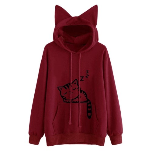 Sleepy Cat Hoodie - Red / L