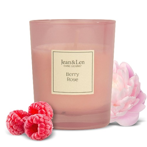Jean & Len Doftljus Berry Rose, för mysiga kvällar hemma, handgjort doftljus med vildande bär & rosor doft, ljus i snyggt glas, veganskt, 120 g