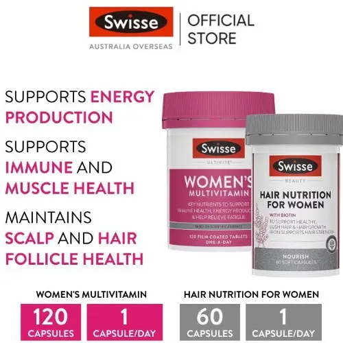 Swisse Women's Glow Duo Pack (Women's Multivitamin 120 Tablets & Hair Nutrition For Women 60 Capsules)