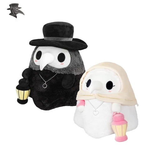 Plague doctor and plague nurse plush toys, cute stuffed plushie pillow doll, soft fluffy Halloween hugging cushion decor, present for kids and adults - 