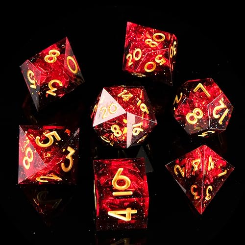 Sharp Edge DND Dice Set Handmade 7 Accessories Dice for Dungeons and Dragons TTRPG Games, Multi-Sided RPG Polyhedral Resin Sharp Edge Dice Roleplaying Games Shadowrun Pathfinder MTG(Black Red) - Black Red5