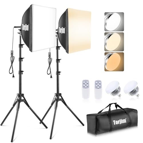 2 Torjim Softbox Photography Lighting Kit, 16'' x 16'' Professional Softbox Lighting Kit with 85W 3000-7500K LED Bulbs, Studio Lights for Photography/Video Recording/Live Streaming/Portraits Shooting