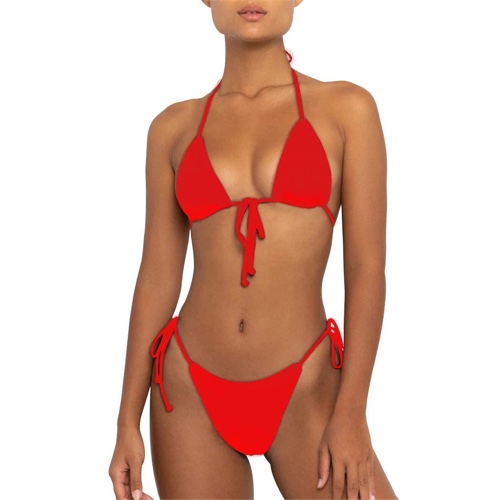 Bikinis Swimsuit Set for Women Swimwear Triangle Bathing Suit Tie String Thong - Small Yellow