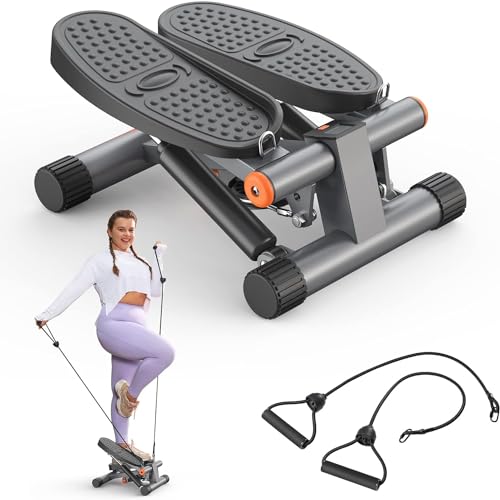 Niceday Steppers for Exercise, Stair Stepper with Resistance Bands, Mini Stepper with 300LBS Loading Capacity, Hydraulic Fitness Stepper with LCD Monitor - Gray