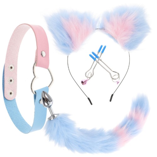 Abaodam Fox Animal Costume Set Fur Fox Ear Headband Tail Plug Neck Collar and Clips Set Accessories for Cosplay Costumes